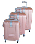 3 Piece Hard Outer Shell Protected Lightweight Sleek Luggage Bag Set - Rose Gold
