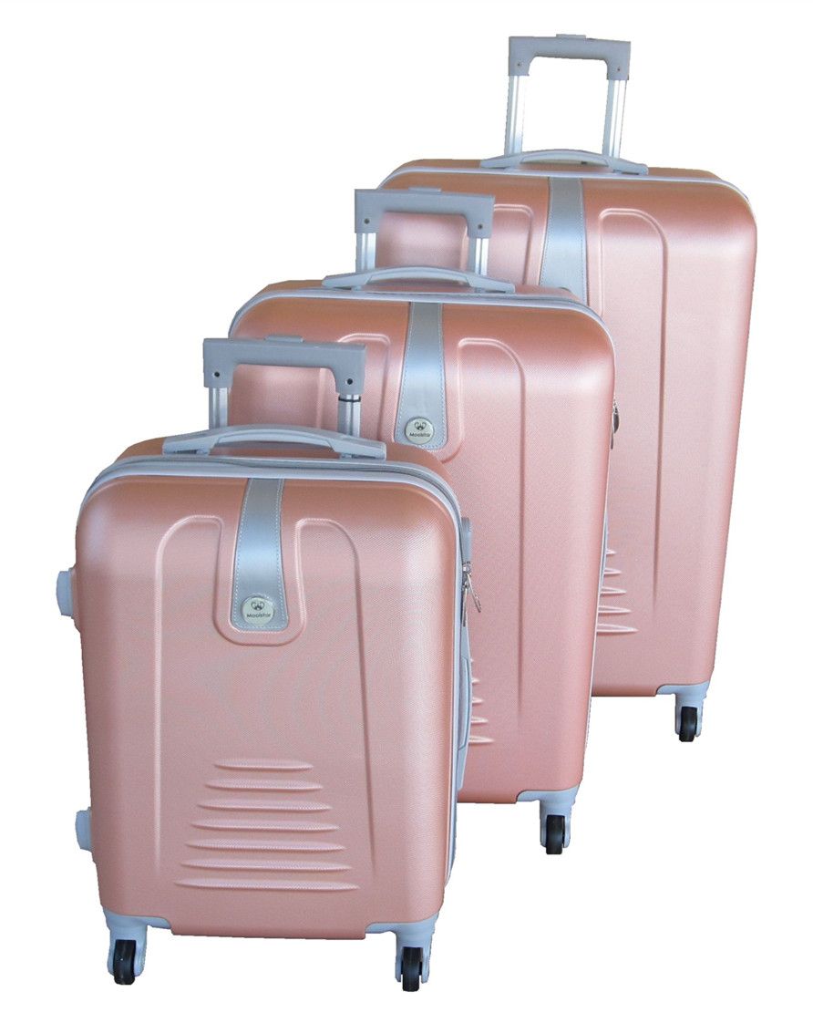 3 Piece Hard Outer Shell Protected Lightweight Sleek Luggage Bag Set - Rose Gold