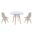 Glass Table and Wooden Leg Chairs (3 piece set) - Grey