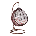 Hanging Patio / Garden / Balcony Swing Chairs - Floral White Cushions - Brown, White