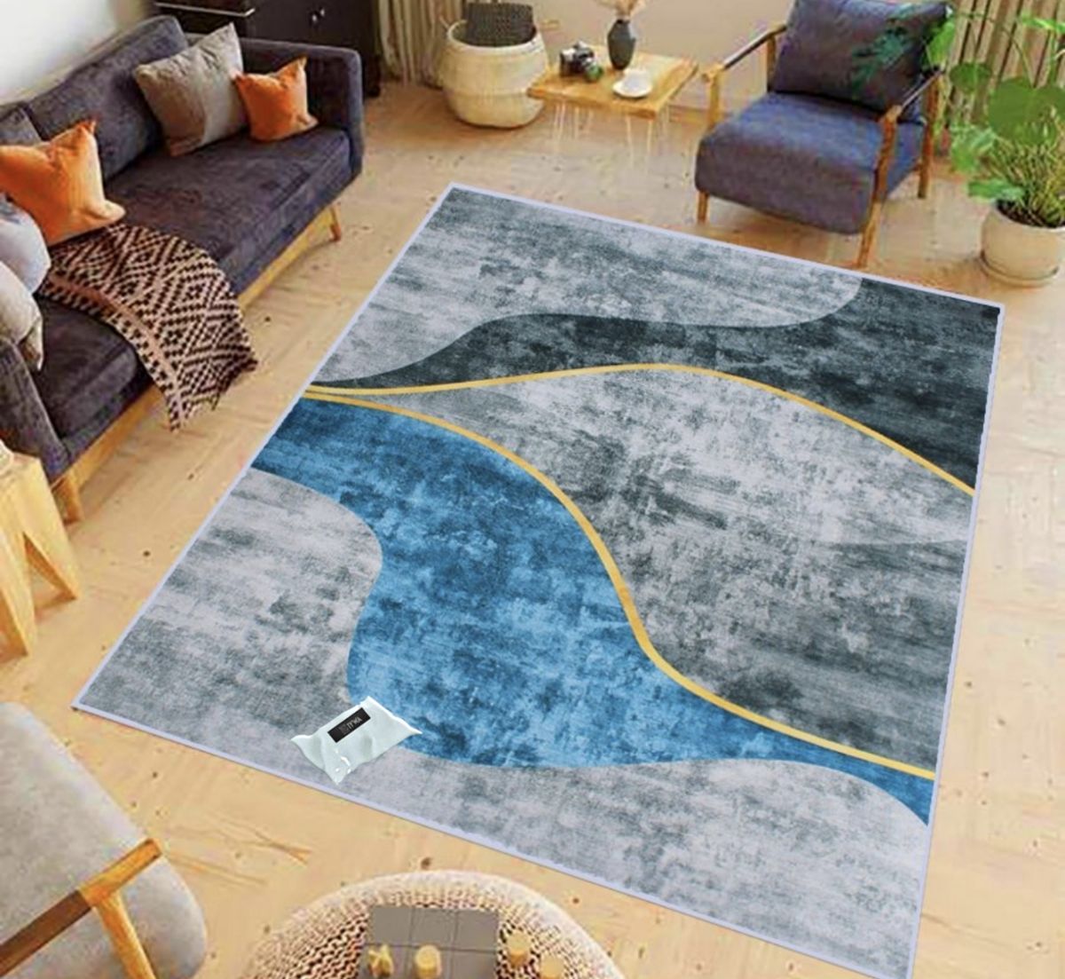 200cm by 150cm - Modern 3D Design Area 45 Rug & Complementary IYWA Tieback