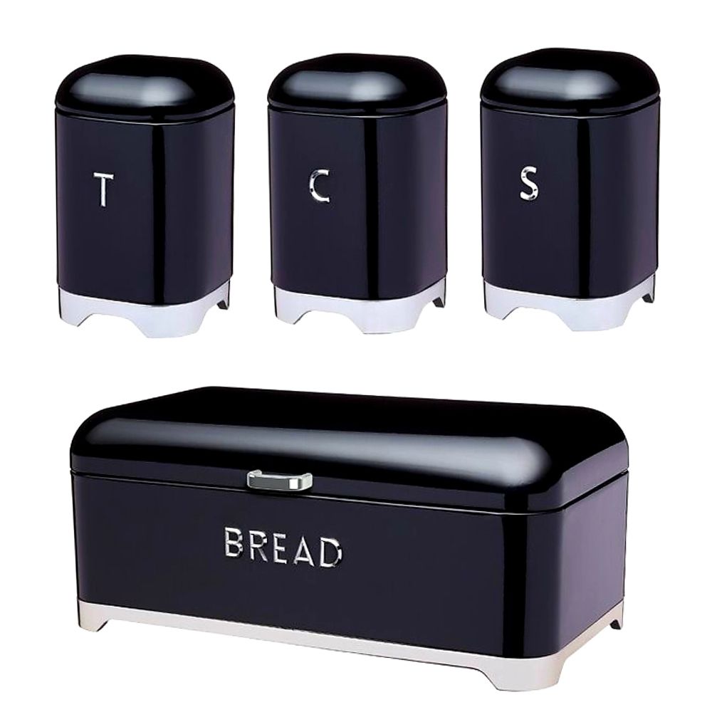 DH - Breadbin Retro Design with 3 Piece Matching Canister Set - Black
