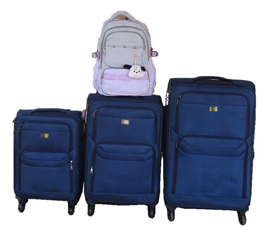 4-Piece Fabric Spinner Luggage Set with Backpack - Navy and Lavender