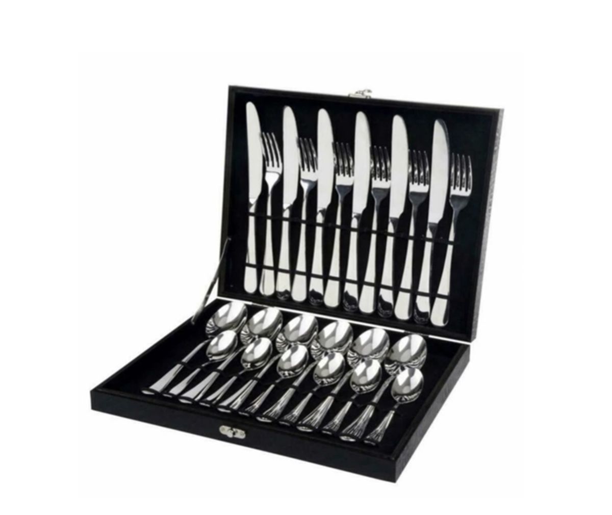 24 Piece Silver Cutlery Set with Black Casing