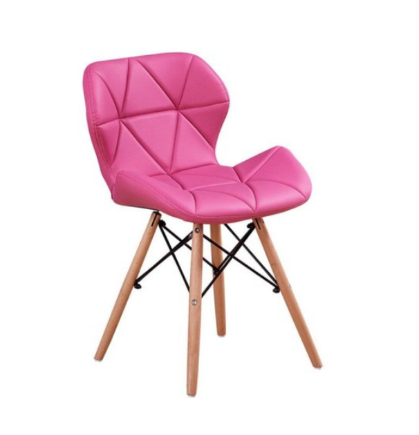 Pre-assembled Padded Dinging Chair With Solid Wooden Legs - PU Leather - Pink