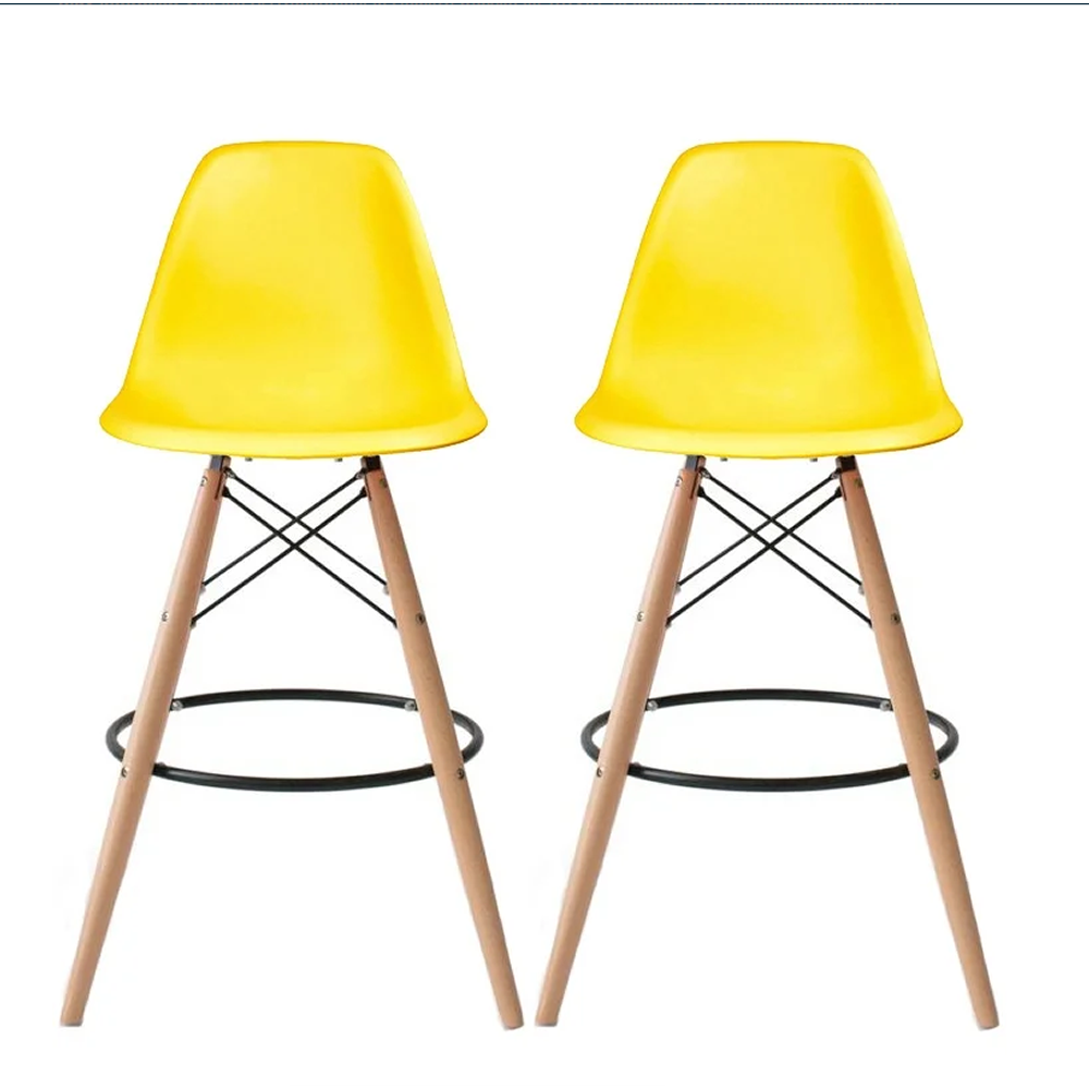 2 Set Of Wood Leg Dining Chairs - Yellow