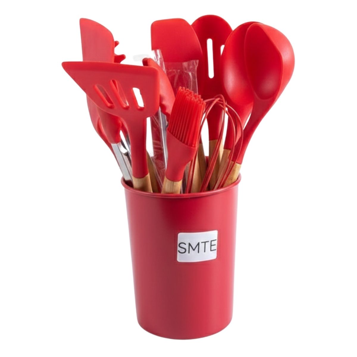 SMTE - 12 Piece Silicone Kitchen Utensil Set with Holder - Red