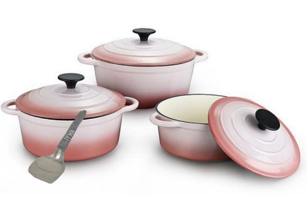 Quality Cast Iron Cookware Set & Complementary IYWA Serving Spoon - Berry