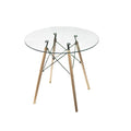 In/outdoor Round Glass dinning table coffee desk natural beech wood legs