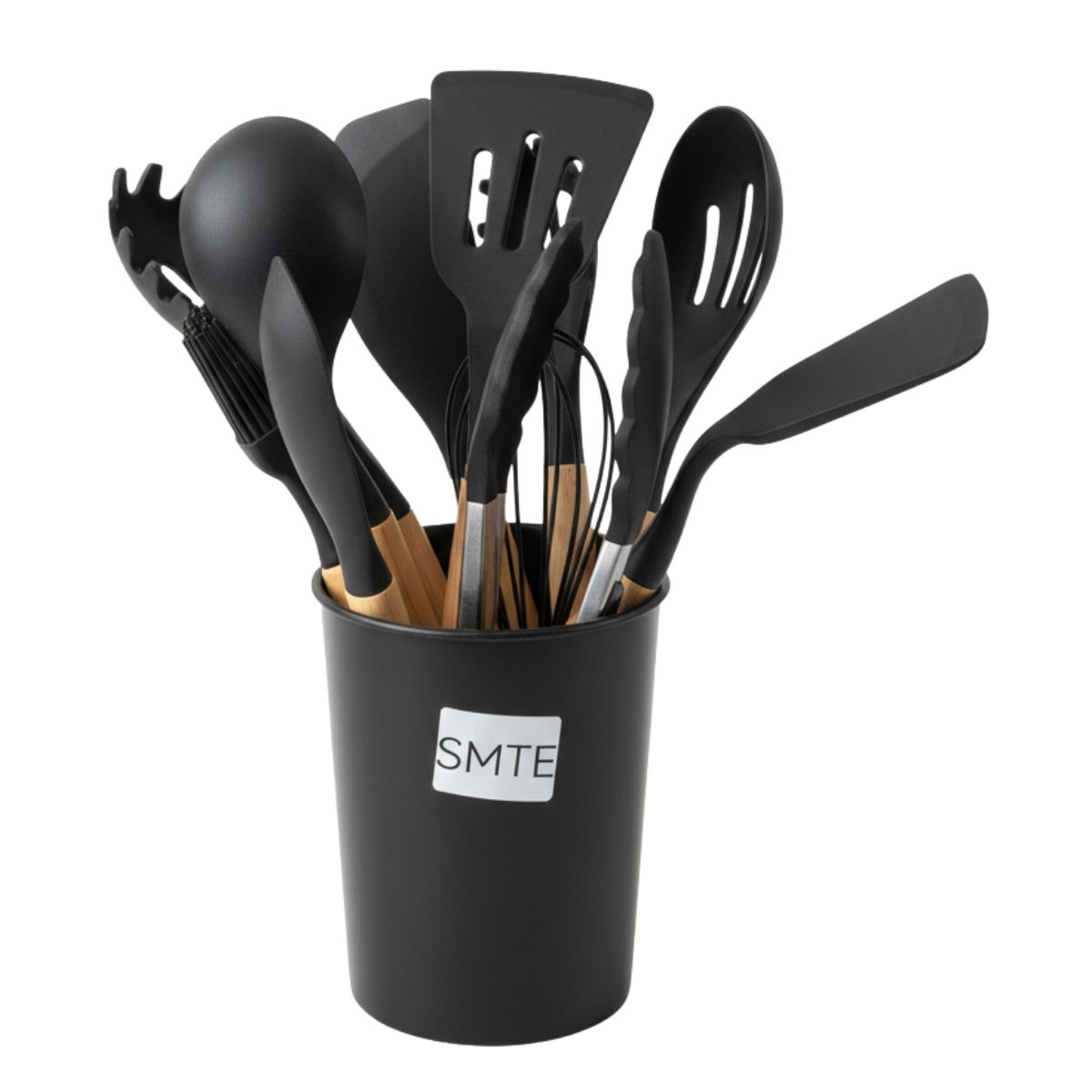 SMTE - 12 Piece Silicone Kitchen Utensil Set with Holder - Black