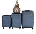 3-Piece Fabric Spinner Luggage Set with Brown Bonus Mesh Tote Bag