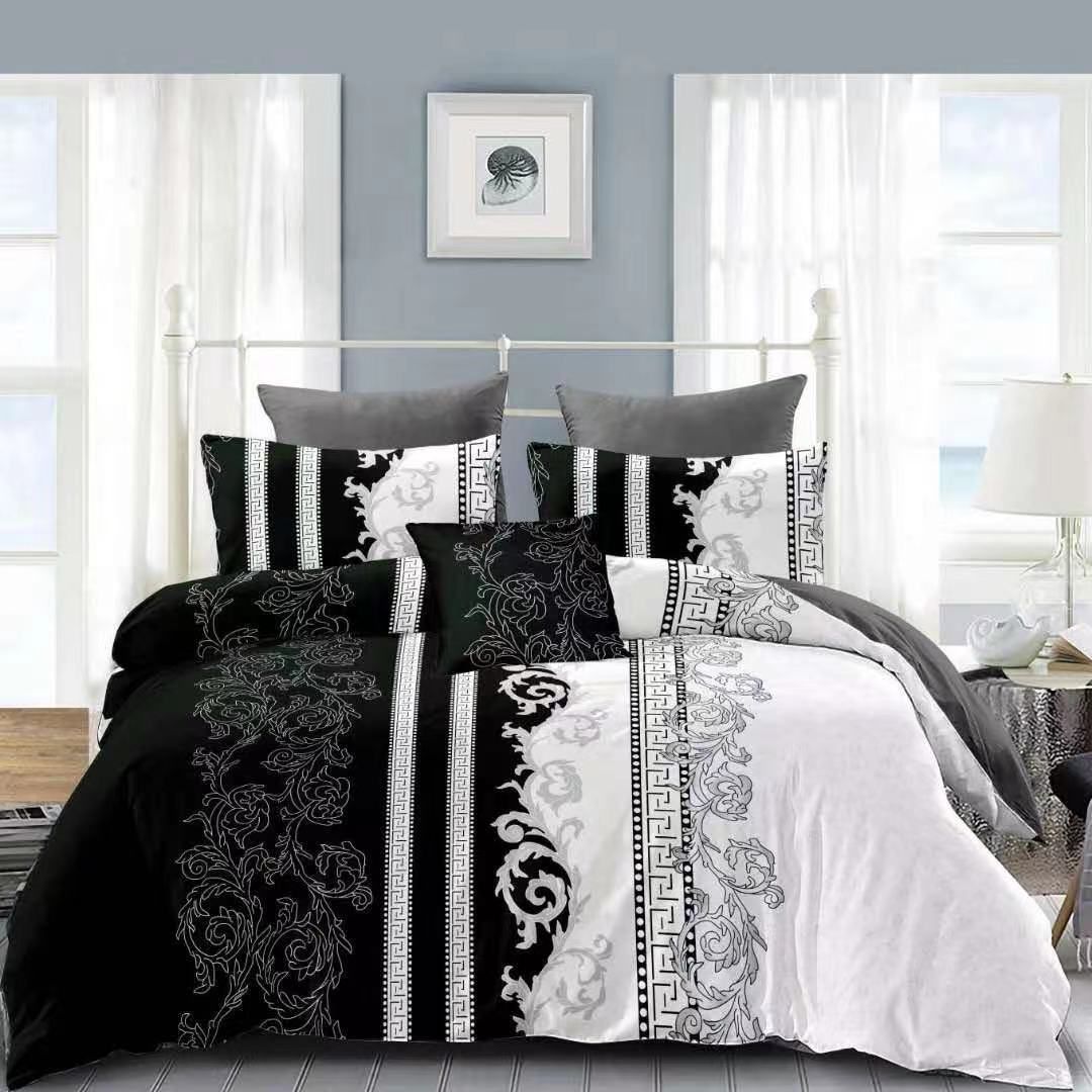 Bedspread Set Queen 5 Piece Microfiber Embroidery - Black