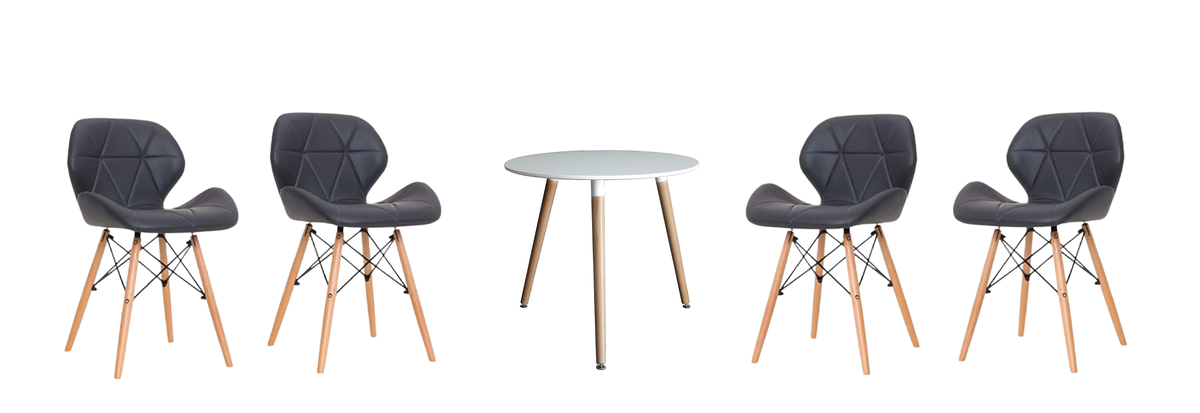 5 Piece Pre-Assembled Black Padded Dining Chairs & Wooden Leg Table