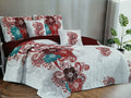 5 Piece Quilt Set Red Flower Designed Bedspread Set