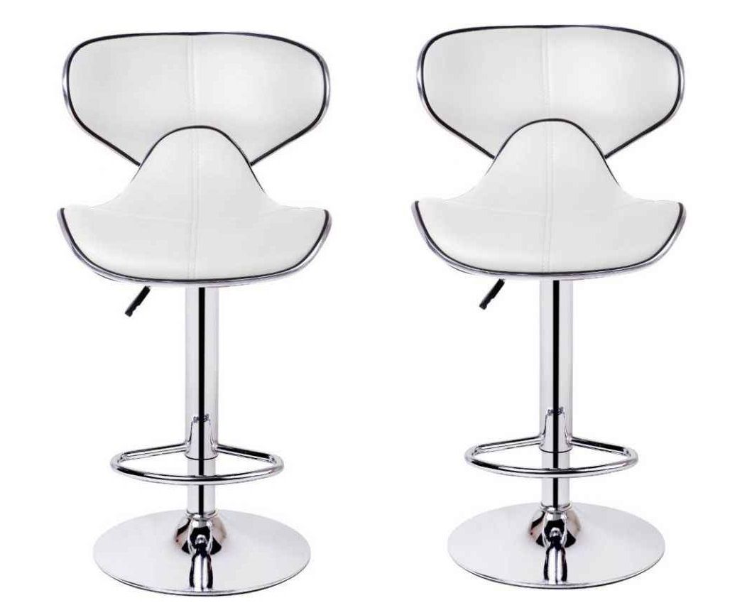 Bar Stools with Stylish Stitching Contrast - 2 Pack – Black / White Colours - White