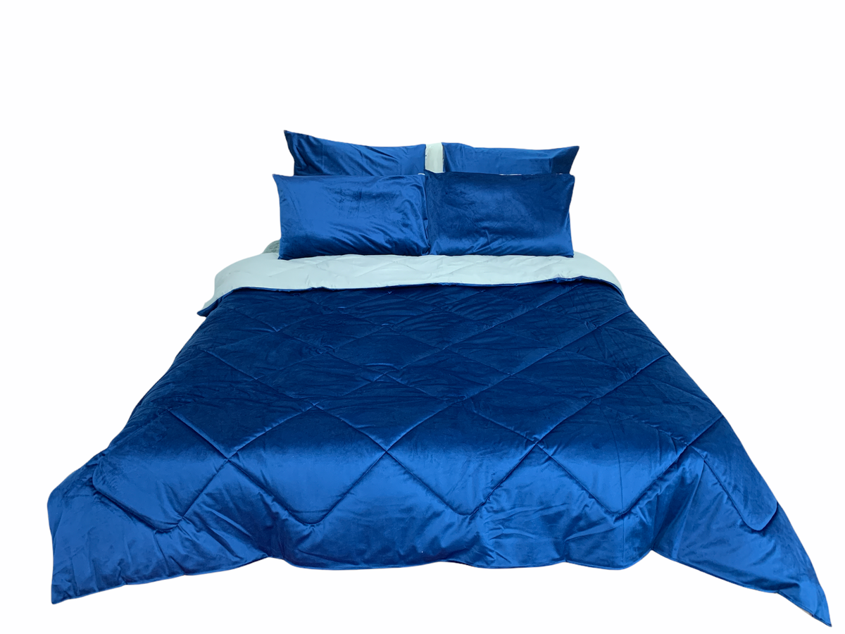 Shiny Velvet Material Reversible 5 Piece Comforter Set - Royal blue