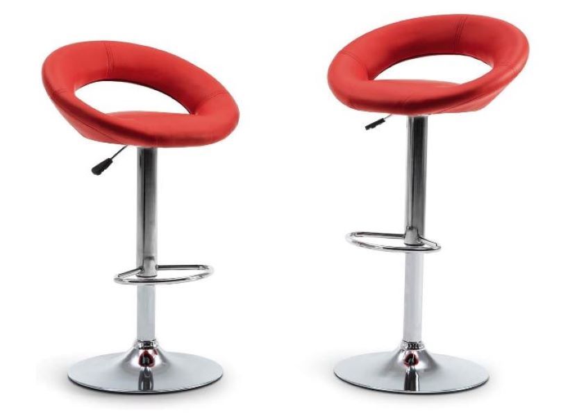Set of 2 Faux Leather Swivel Bar Stools Red