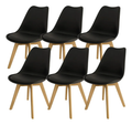 Padded Dining Chairs - Wooden Legs - Pack of 6 - Black