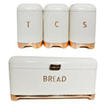 Continental Homeware Cream Bread Bin with Rose Gold Base & 3 Pieces Canisters