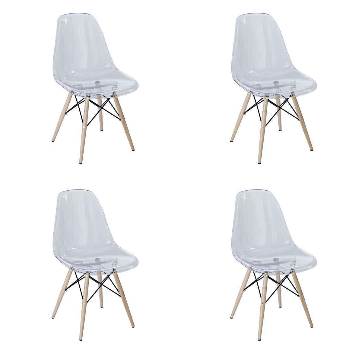 4 Pieces Of Multifunctional Modern Design Transparent Eames Chairs Set - Clear