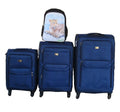 3-Piece Navy Fabric Spinner Luggage Set with Leopard Design Backpack