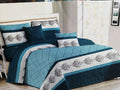 5 Piece Quilt Set Light Blue/Green Designed Bedspread Set