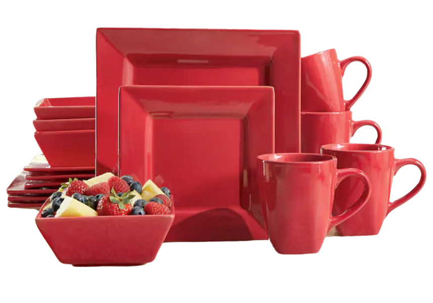 16 Piece Square Dinner Set - Red