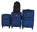 Navy Fabric Spinner Luggage Set with Classic Black Backpack