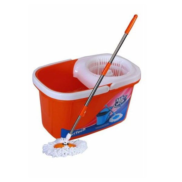 Rotating 360° Magic Spin Mop and Plastic Bucket Set - Orange
