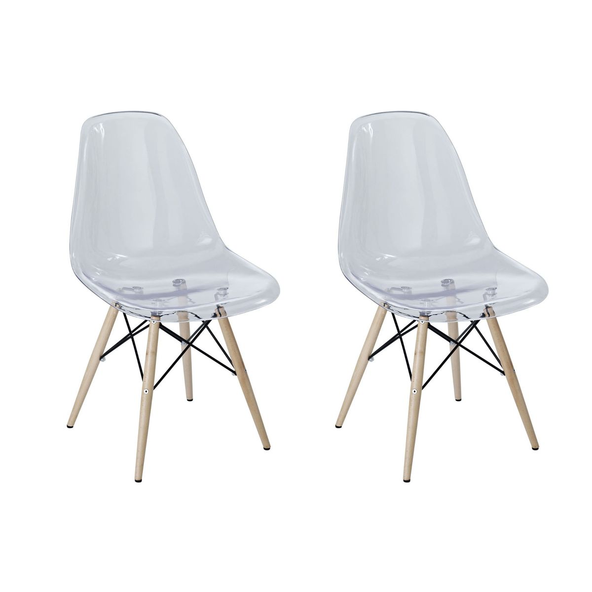 2 Pieces Of Multifunctional Modern Design Transparent Eames Chairs Set - Clear
