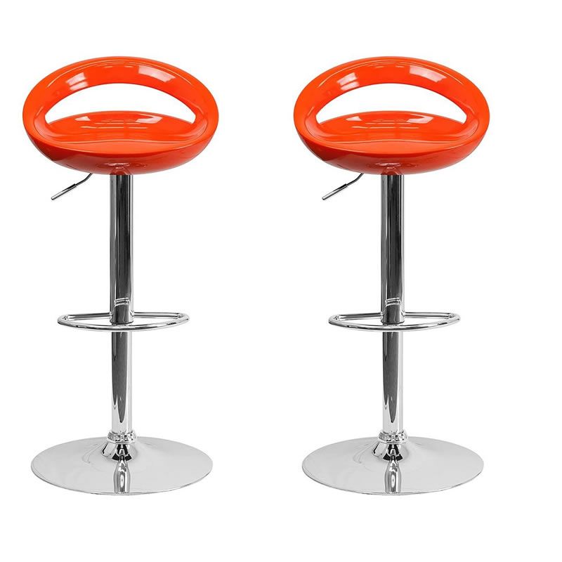 Set of 2 Modern Stylish Kitchen Breakfast Bar Stools - Orange