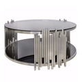 Stylish Black Glass Round Center Coffee Table (Silver) - CS 12 4