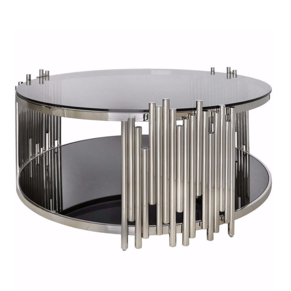 Stylish Black Glass Round Center Coffee Table (Silver) - CS 12 4
