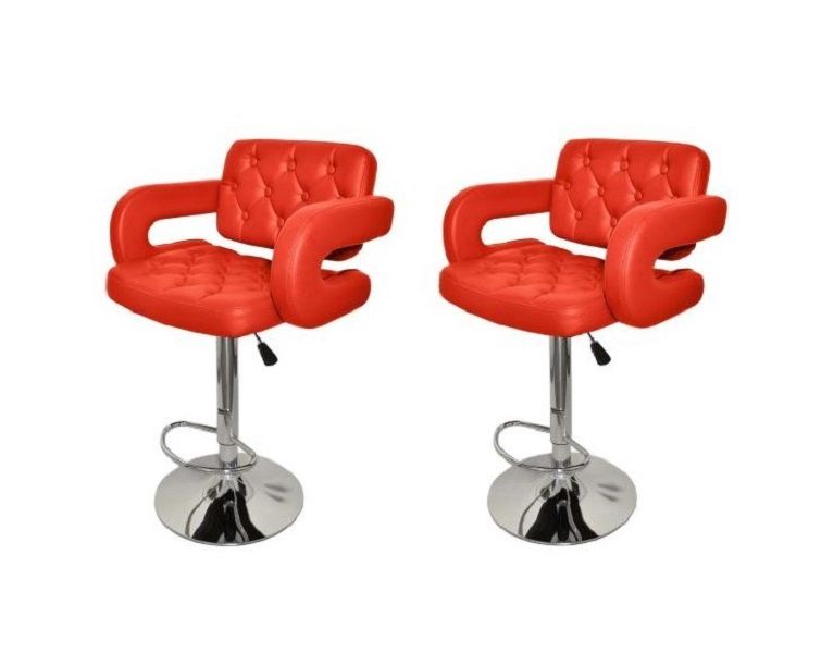 Faux Leather Luxury Barstools with armrests - set of 2 - Red