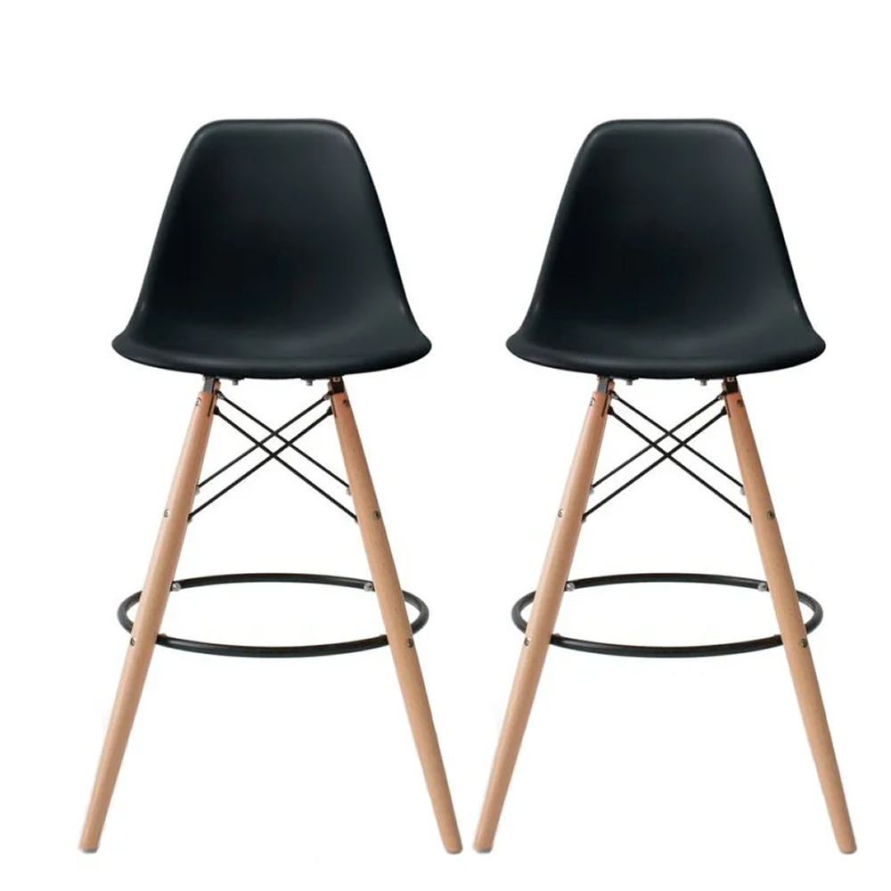 2 Set Of Wood Leg Dining Chairs - Black