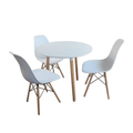 Three White Chairs And A Table Set