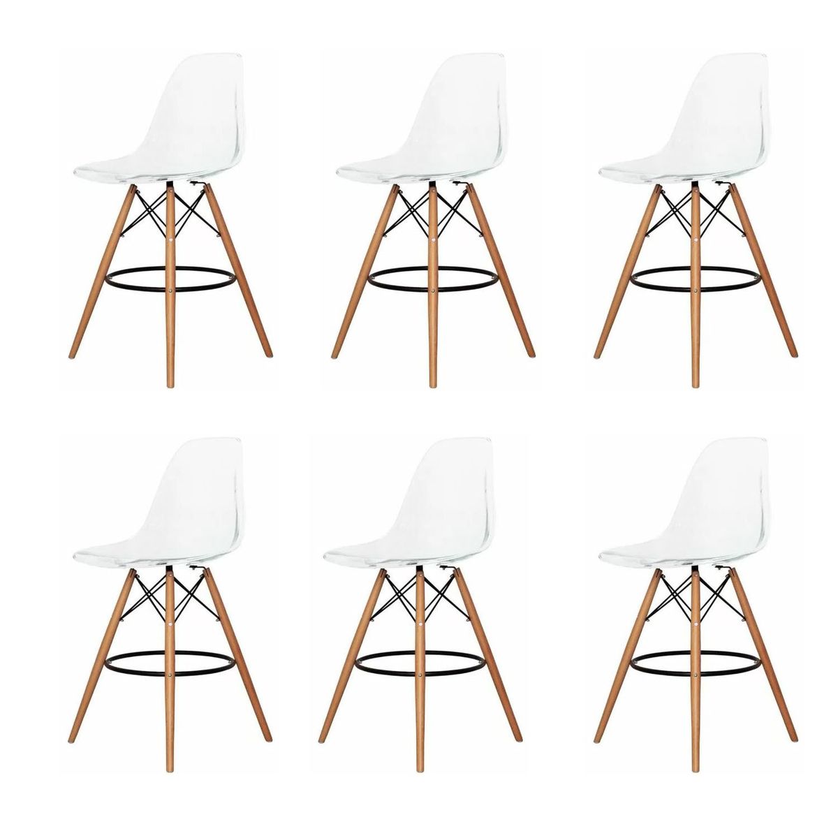 6 Pieces Of 25.5" Modern Style Eiffel Chair Counter Bar Stools Set - Clear