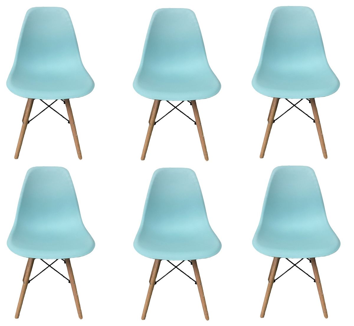 6 x Wooden Leg Chairs - Green