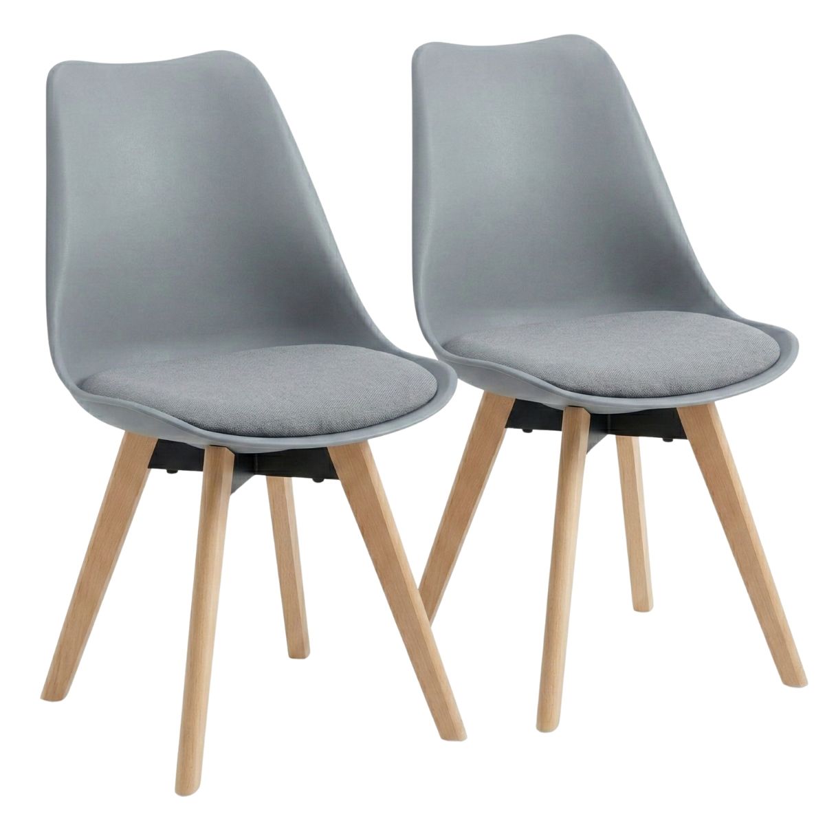 Set of 2 - S-A305 Dining Chair with Wooden Legs - Grey & White - Grey