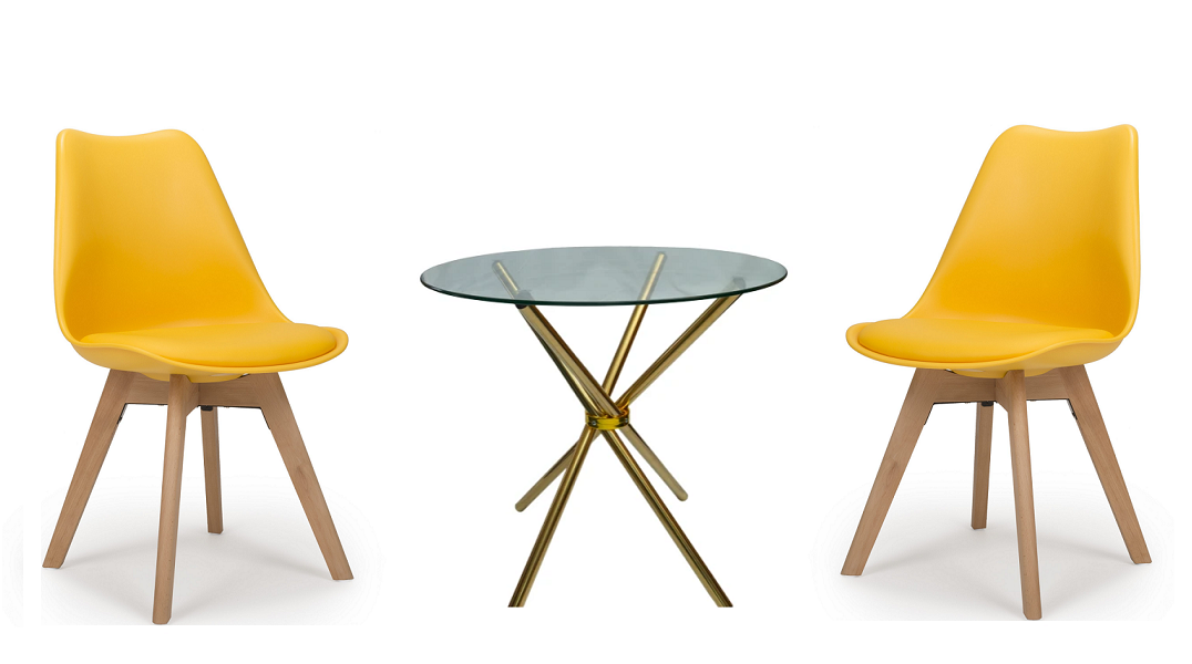 3 Piece Table and Wooden Leg Chairs - Yellow, Gold