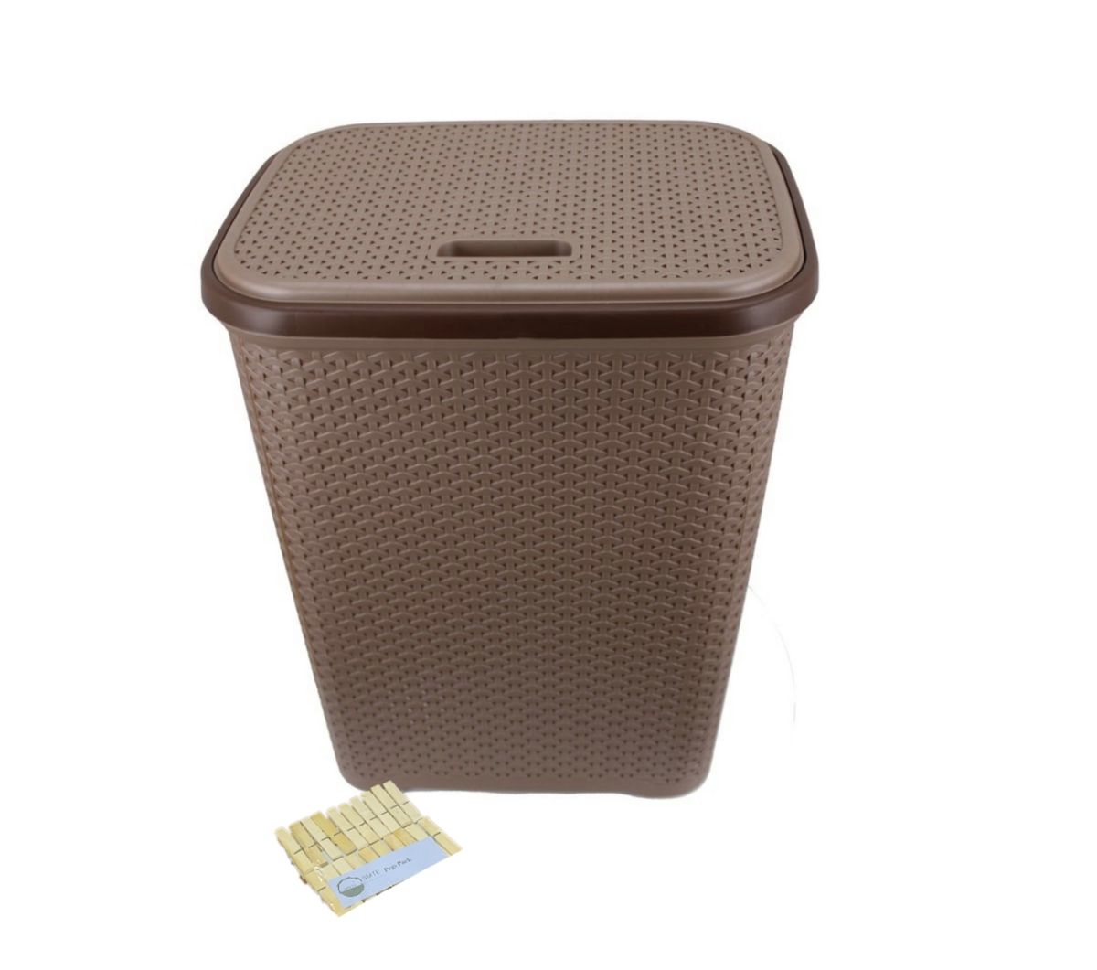 Two Tone Reed Weave Laundry Basket with Hinge Lid & SMTE Pegs - Chocolate