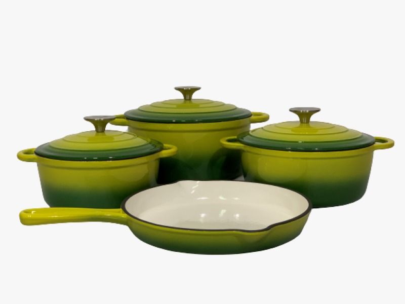 Authentic Cast Iron Dutch Oven Cookware Pot 7 Piece Set - Apple Green