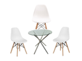 80cm Glass Table and Wooden Leg Chairs White (4 Piece set)
