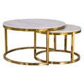 Nesting Coffee Tables- 2 Pack ��� Rounded Marble Top ��� White / Gold Colours