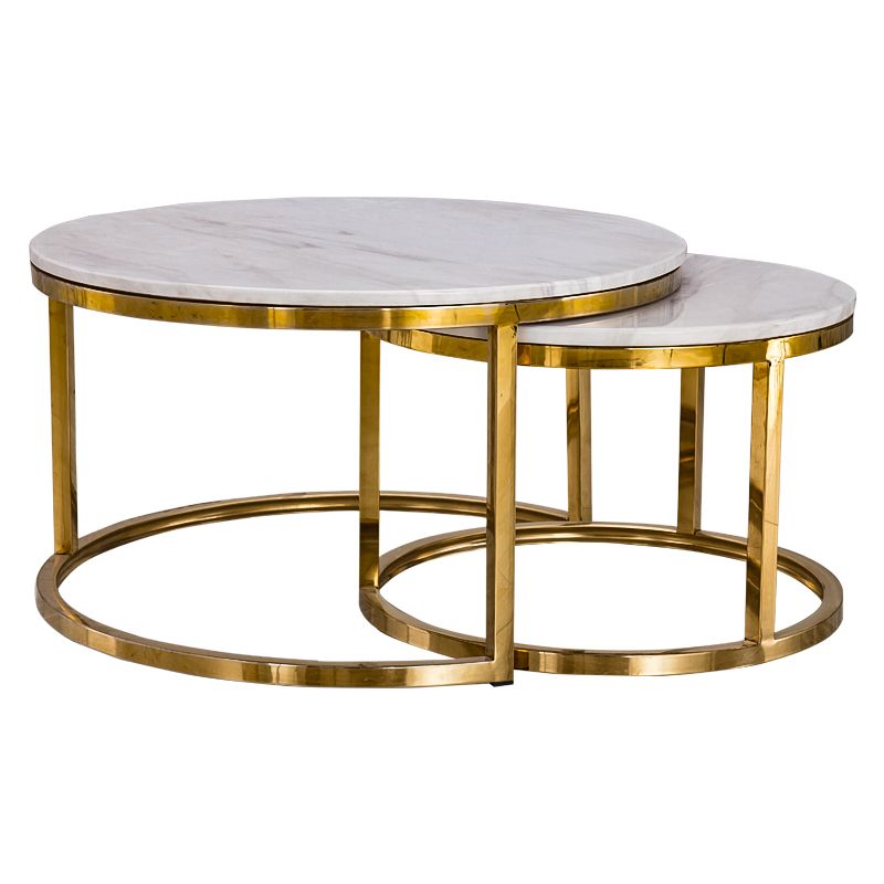 Nesting Coffee Tables- 2 Pack ��� Rounded Marble Top ��� White / Gold Colours
