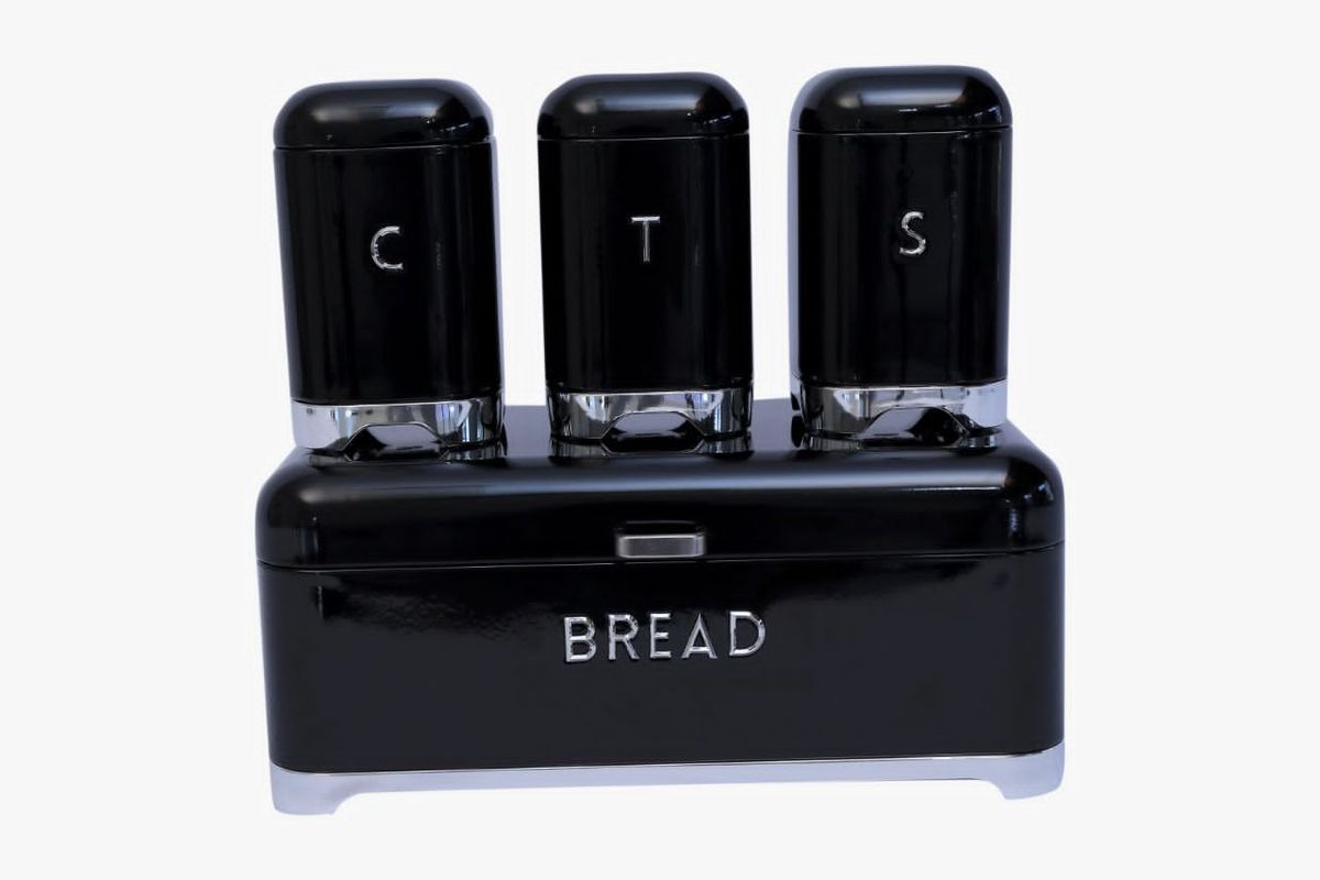 Zamudi Bread Bin with Tea, Coffee and Sugar Canister - Black, Silver