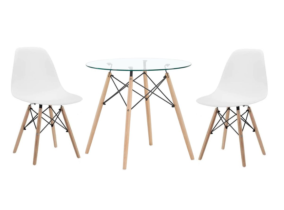 Round Glass Table and Wooden Leg Chairs (3 Piece
