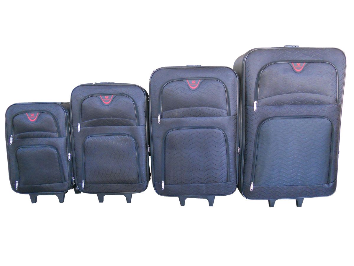 Trolley 4 Piece Travel Luggage Spinner - Rainproof Silk - Black