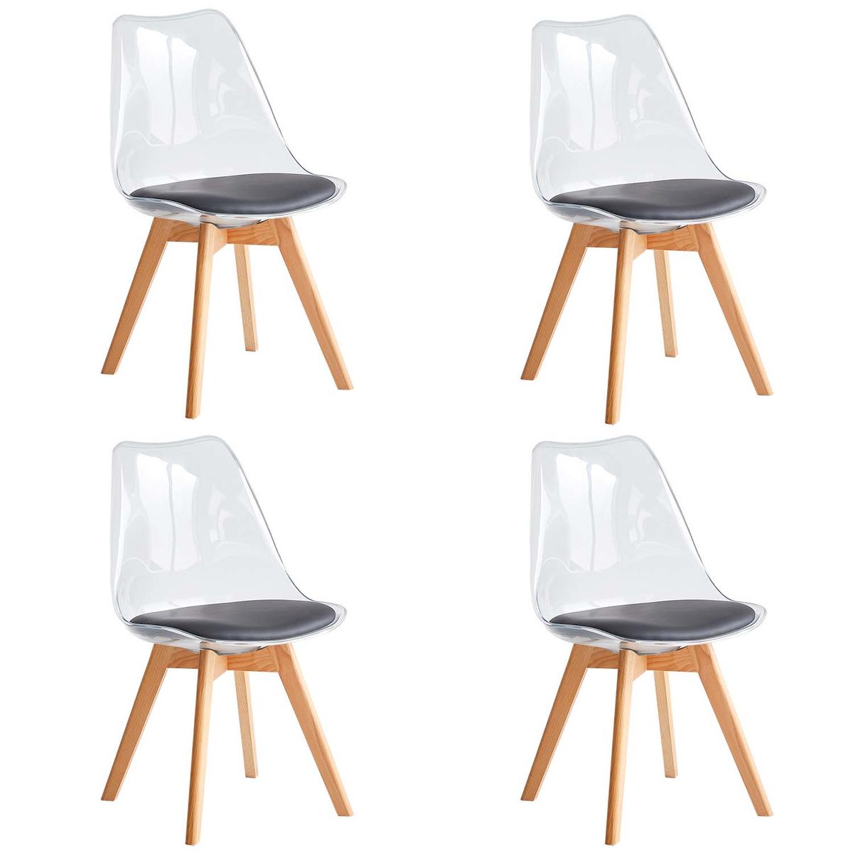 4 Pieces Of Scandinavian Transparent Elk Dining Chairs Set - Black
