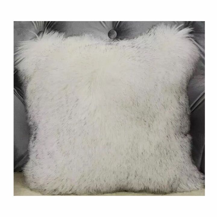 Faux Fur Square Cushion - WhiteGrey